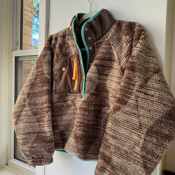 New Free People Hit The Slopes Printed Fleece Pullover Jacket Brown Solstice XS - Picture 7 of 11